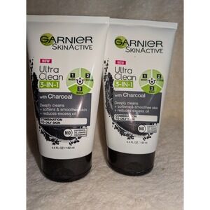 2ct Garnier SkinActive Ultra Clean 3-In-1 Charcoal Face Wash Scrub & Mask  4.4oz
